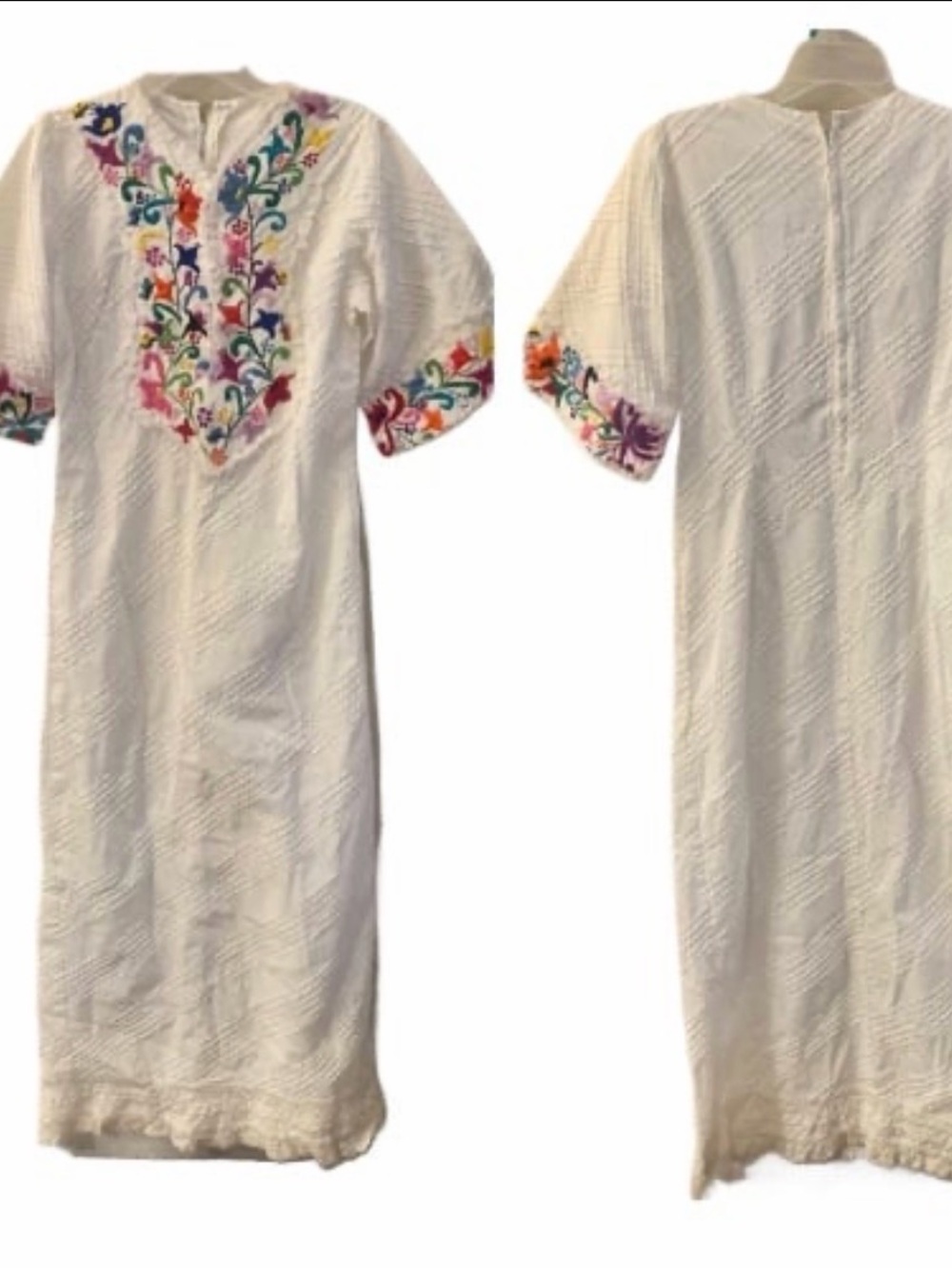 Handmade VTG Mexican Embroidered Lace Crochet Cotton Maxi Dress - Picture 11 of 13